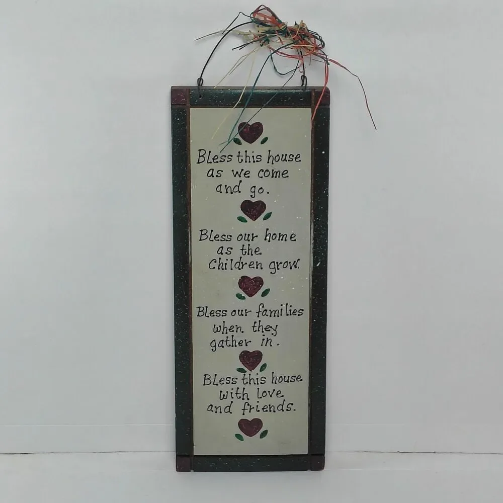Primitive Wooden Bless This House Wall Plaque Country Rustic Home Decor Sign